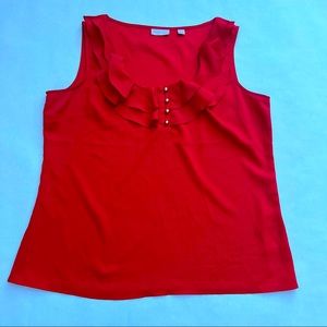 Large Red with Gold button Sleeveless blouse with ruffles